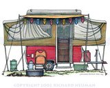 Illustratie van een opgezette pop-up camper